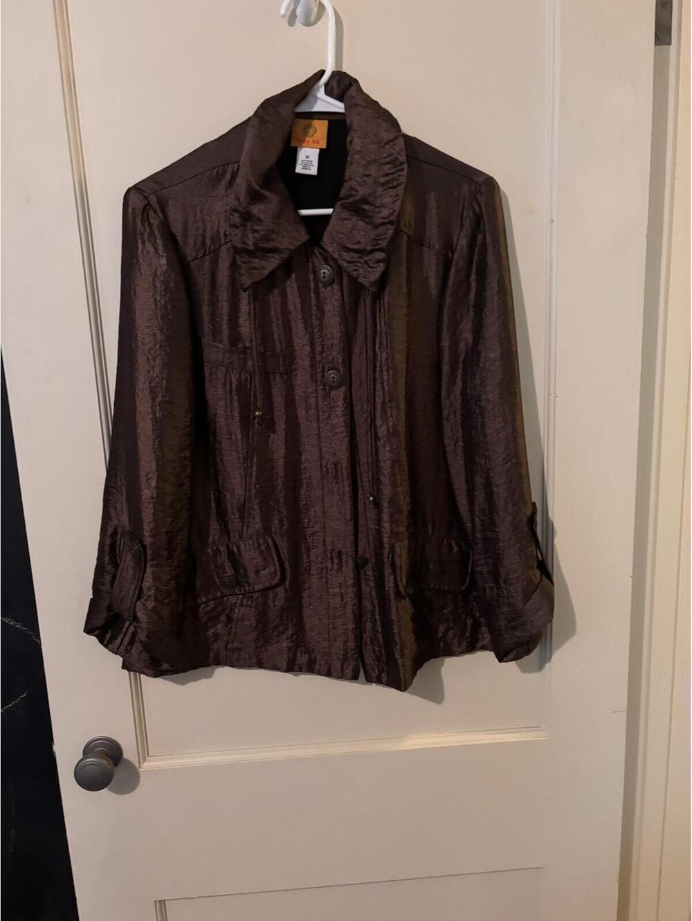 Ruby Rd Brown Shimmer Metallic Crinkle Utility Jacket Coat Size 10
